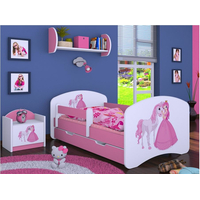 Dětská postel se šuplíkem 180x90cm PRINCEZNA A KONÍK - růžová