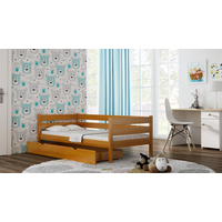 Dětská postel z masivu KARAS 2 - 180x90 cm - šedá + odnímatelná zábrana + dva menší šuplíky na kolečkách