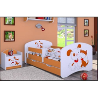 Dětská postel se šuplíkem 180x90cm PEJSEK A KOČIČKA - oranžová