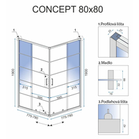 Sprchový kout MAXMAX Rea CONCEPT 80x80 cm s mřížkou - černý