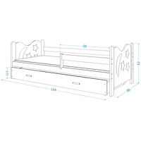 Dětská postel se šuplíkem MIKOLÁŠ - 160x80 cm - bílá/borovice - měsíc a hvězdičky