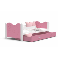 Dětská postel se šuplíkem MIKOLÁŠ - 160x80 cm - růžovo-bílá - měsíc a hvězdičky