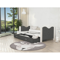 Dětská postel se šuplíkem MIKOLÁŠ - 160x80 cm - šedo-bílá - měsíc a hvězdičky
