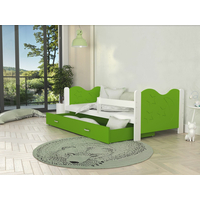 Dětská postel se šuplíkem MIKOLÁŠ - 160x80 cm - zeleno-bílá - měsíc a hvězdičky