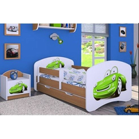 Dětská postel se šuplíkem 180x90cm ZELENÉ AUTO - buk