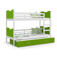 Dětská patrová postel s přistýlkou MAX Q - 190x80 cm - zeleno-bílá - vláček