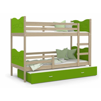 Dětská patrová postel s přistýlkou MAX Q - 200x90 cm - zelená/borovice - vláček