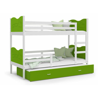 Dětská patrová postel s přistýlkou MAX Q - 200x90 cm - zeleno-bílá - vláček
