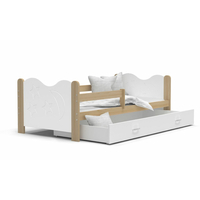 Dětská postel se šuplíkem MIKOLÁŠ - 190x80 cm - bílá/borovice - měsíc a hvězdičky