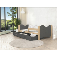 Dětská postel se šuplíkem MIKOLÁŠ - 190x80 cm - šedá/borovice - měsíc a hvězdičky
