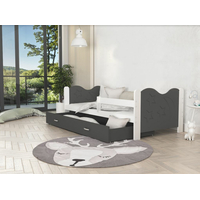 Dětská postel se šuplíkem MIKOLÁŠ - 190x80 cm - šedo-bílá - měsíc a hvězdičky