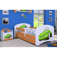 Dětská postel se šuplíkem 180x90cm ZELENÉ AUTO - oranžová