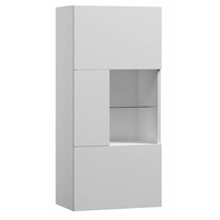 Závěsná skříňka se skleněnou vitrínou MODERN - 50x30x108 cm - bílá lesklá - push to open - levá