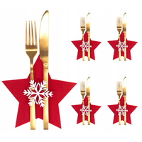 Vánoční obal na příbory - 4 ks - červené - hvězdička a vločka