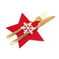 Vánoční obal na příbory - 6 ks - červené - hvězdička a vločka