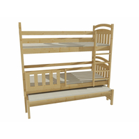 Dětská patrová postel s přistýlkou z MASIVU 200x90cm SE ŠUPLÍKY - PPV001- růžová - 80 cm mezi lůžky