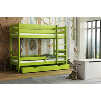 Dětská patrová postel z masivu GABI - 160x80 cm - bílá se zelenými šuplíky + MATRACE