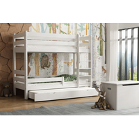 Dětská patrová postel z masivu GABI - 160x80 cm - bílá se zelenými šuplíky + MATRACE