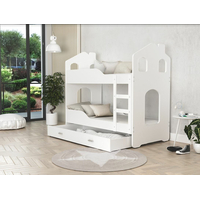 Dětská domečková patrová postel Dominik se šuplíkem BÍLÁ - 160x80 cm