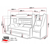 Dětská patrová postel s rozšířeným spodním lůžkem a šuplíkem SEGAN bílo-šedá - 200x90/120 cm