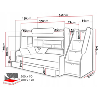 Dětská patrová postel s rozšířeným spodním lůžkem a šuplíkem SEGAN bílo-růžová - 200x90/120 cm