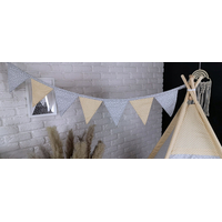 Dekorační praporková girlanda STARS - šedá/béžová