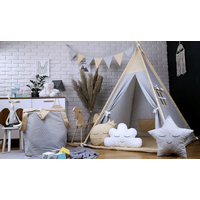 Dekorační praporková girlanda STARS - šedá/béžová