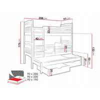 Dětská patrová postel z masivu borovice JAKUB III s přistýlkou a šuplíky - 200x90 cm - BÍLÁ