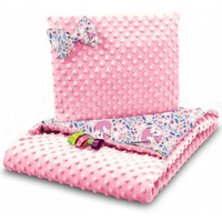 Dětská deka do kočárku s polštářkem a motýlkem - BABYMAM PREMIUM set 3v1 - Liška a zajíček s růžovou minky