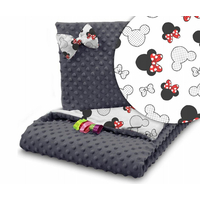 Dětská deka do kočárku s polštářkem a motýlkem - BABYMAM PREMIUM set 3v1 - Myška Minnie s grafitovou minky