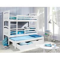 Dětská patrová postel z masivu borovice JAKUB III s přistýlkou a šuplíky - 200x90 cm - přírodní borovice