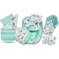 Oboustranné hnízdečko (kokon) pro miminko - BABYMAM PREMIUM set 7v1 - Mátové květy v zahradě s mátovou minky