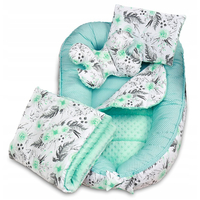Oboustranné hnízdečko (kokon) pro miminko - BABYMAM PREMIUM set 7v1 - Mátové květy v zahradě s mátovou minky