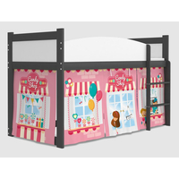 SKLADEM: Vyvýšená dětská postel TWISTER 184x80 cm - Cukrárna - šedá/růžová + matrace