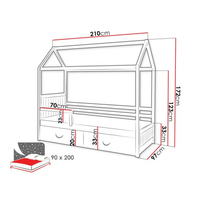 Dětská domečková postel z masivu borovice ROZALIE II se šuplíky - 200x90 cm - bílá