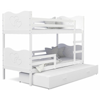 Dětská patrová postel s přistýlkou MAX Q - 190x80 cm - bílá - srdíčka