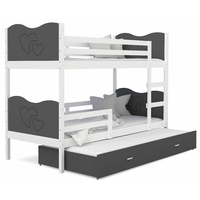 Dětská patrová postel s přistýlkou MAX Q - 190x80 cm - šedo-bílá - srdíčka