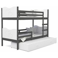 Dětská patrová postel s přistýlkou MAX Q - 190x80 cm - bílo-šedá - srdíčka