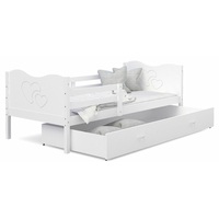 Dětská postel se šuplíkem MAX S - 190x80 cm - bílá - srdíčka