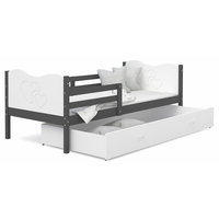 Dětská postel se šuplíkem MAX S - 160x80 cm - bílo-šedá - srdíčka