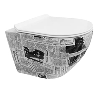 Závěsné WC MEXEN LENA RIMLE  - bílá s dekorem novin + Duroplast sedátko, 30224099