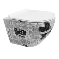 Závěsné WC MEXEN LENA RIMLESS - bílá s dekorem novin + Duroplast sedátko, 30224099