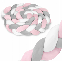 Chránič na dětskou postel pletený do copu RICO 300 cm - růžovo-šedý