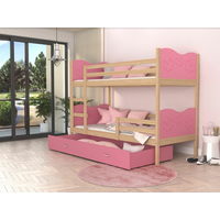 Dětská patrová postel se šuplíkem MAX R - 160x80 cm - růžová/borovice - motýlci