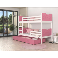 Dětská patrová postel se šuplíkem MAX R - 160x80 cm - růžovo-bílá - motýlci