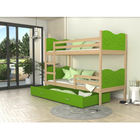 Dětská patrová postel se šuplíkem MAX R - 190x80 cm - zelená/borovice - motýlci