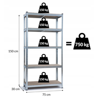 Úložný regál METAL - kovový - 75x30x150 cm - nosnost 750 kg