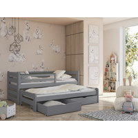 Dětská postel z masivu borovice SANDRA s přistýlkou a šuplíky - 200x90 cm - ŠEDÁ