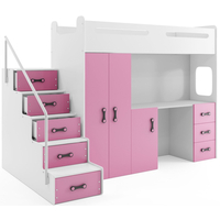 Dětská vyvýšená postel s psacím stolem a skříní MAXÍK 4 bílo-růžová - 200x80 cm + matrace ZDARMA