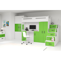 Dětská vyvýšená postel s psacím stolem a skříní MAXÍK 4 bílo-zelená - 200x80 cm + matrace ZDARMA